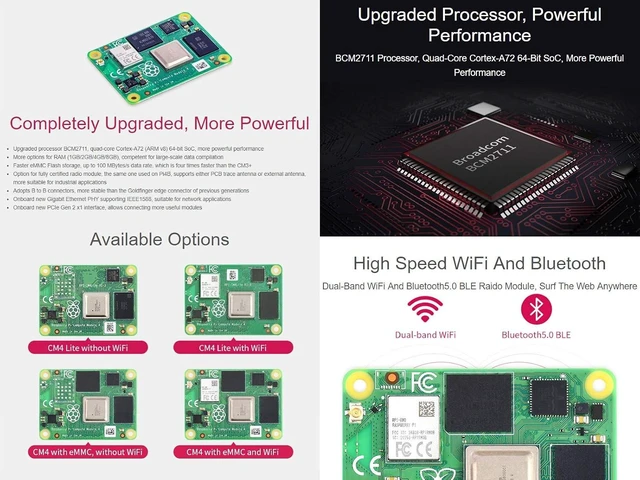Alt view image 4 of 6 - Waveshare Pi Compute Module 4 Comes with an Official Raspberry Pi CM4004032 (Without Wireless, 4GB RAM, 32GB eMMC Flash), an Antenna Kit and a HEATSINK (3 Items)
