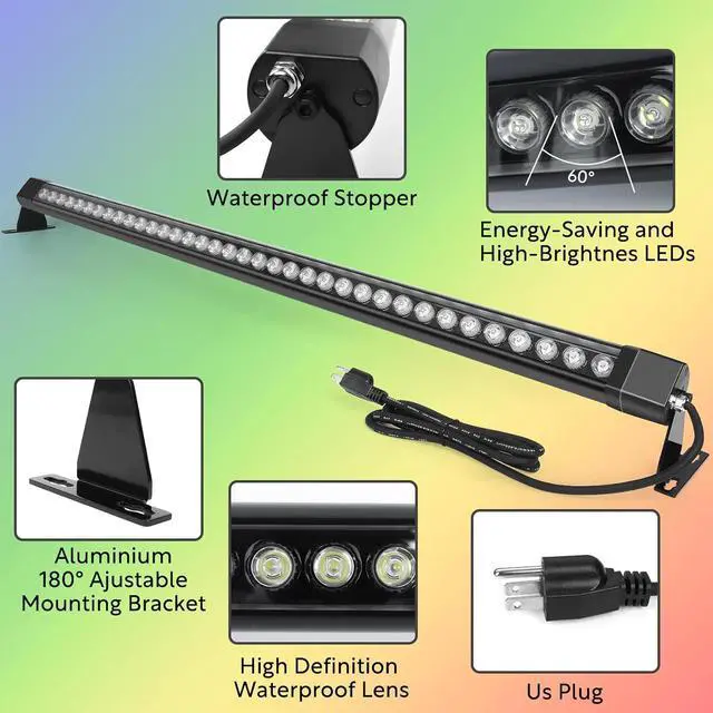 Alt view image 4 of 7 - RGB Wall Washer Light with Bar 2Pack, 72W LED RGB Color Changing Landscape Wall Wash Lights, 4FT 120V Dimmable Stage Wash Light Bar for Hotel,Building,Commercial Garden Lighting