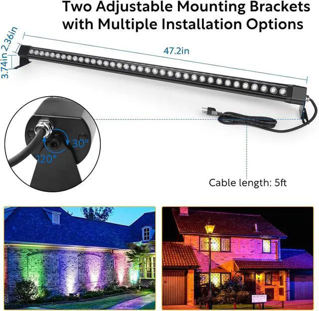 Alt view image 5 of 7 - RGB Wall Washer Light with Bar 2Pack, 72W LED RGB Color Changing Landscape Wall Wash Lights, 4FT 120V Dimmable Stage Wash Light Bar for Hotel,Building,Commercial Garden Lighting