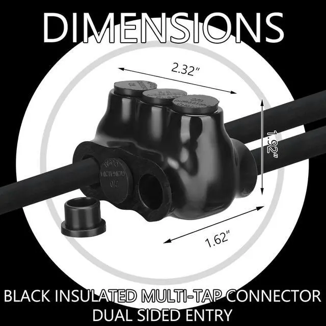 Alt view image 3 of 6 - 10 Pack 3 Port Insulated Wire Connectors Black Multi Aluminum Inline Splice Tap Connector Pre-lled Oxide Inhibitor Dual Sided Entry for Residential Wiring Applications, Ul Listed (2/0-6 AWG)