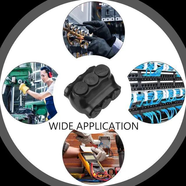 Alt view image 6 of 6 - 10 Pack 3 Port Insulated Wire Connectors Black Multi Aluminum Inline Splice Tap Connector Pre-lled Oxide Inhibitor Dual Sided Entry for Residential Wiring Applications, Ul Listed (2/0-6 AWG)
