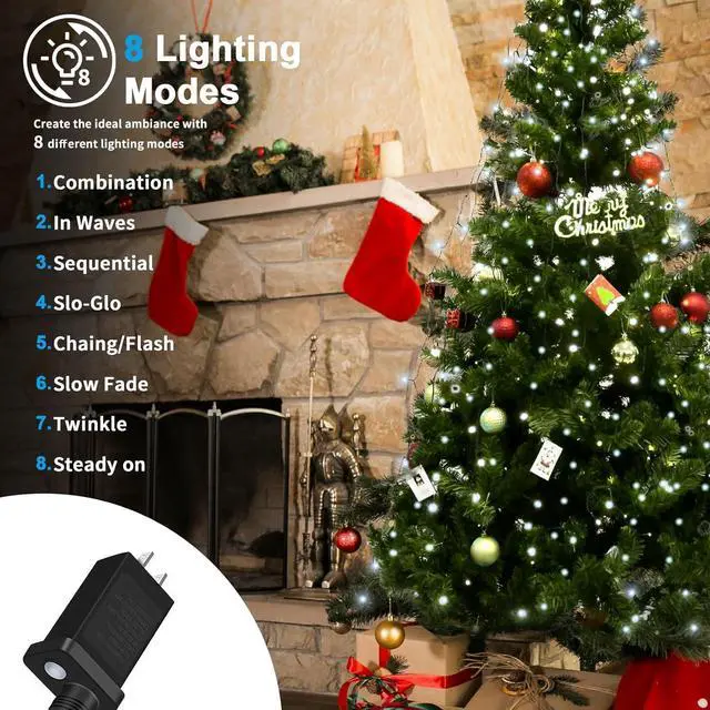 Alt view image 3 of 7 - Christmas Tree Lights 592LED 16 Lines 8 Modes for 8 ft Tree, UL Certified Indoor/Outdoor Christmas Decorations 16 * 9.8ft Drops Cool White