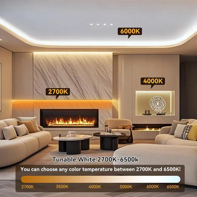 Alt view image 4 of 7 - COB LED Strip Light CCT Dimmable Strips Light 2700K-6500K 6.56ft/2m 8mm Wide CRI90+ 24V LED Strips Kit with Bluetooth APP Control/Music Mode for Bedroom Kitchen DIY Lighting