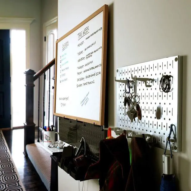 Alt view image 4 of 7 - Pegboard Wall Organizer Tiles Modular Black Metal Pegboard Tiling Set - Four 12-Inch Tall x 16-Inch Wide Peg Board Panel Wall Storage Tiles - Easy to Install (Black)