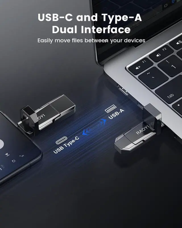 Alt view image 3 of 7 - 512GB USB C External SSD, 2-in-1 Solid State Drive Up to 450MB/s Dual USB 3.2 + Type-C Thumb Drive Portable SSD Drive for iPhone 15/16/17, Android, Tablet, PC and PS4