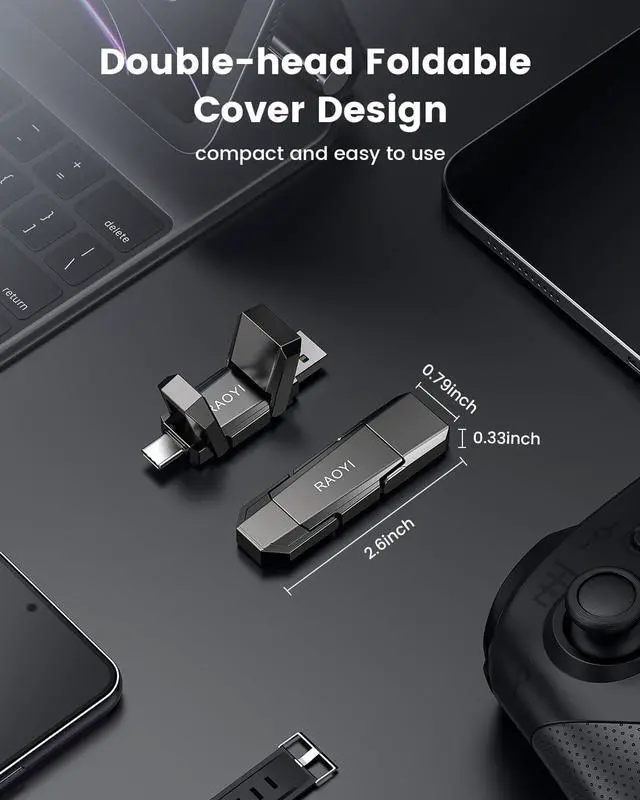 Alt view image 4 of 7 - 512GB USB C External SSD, 2-in-1 Solid State Drive Up to 450MB/s Dual USB 3.2 + Type-C Thumb Drive Portable SSD Drive for iPhone 15/16/17, Android, Tablet, PC and PS4