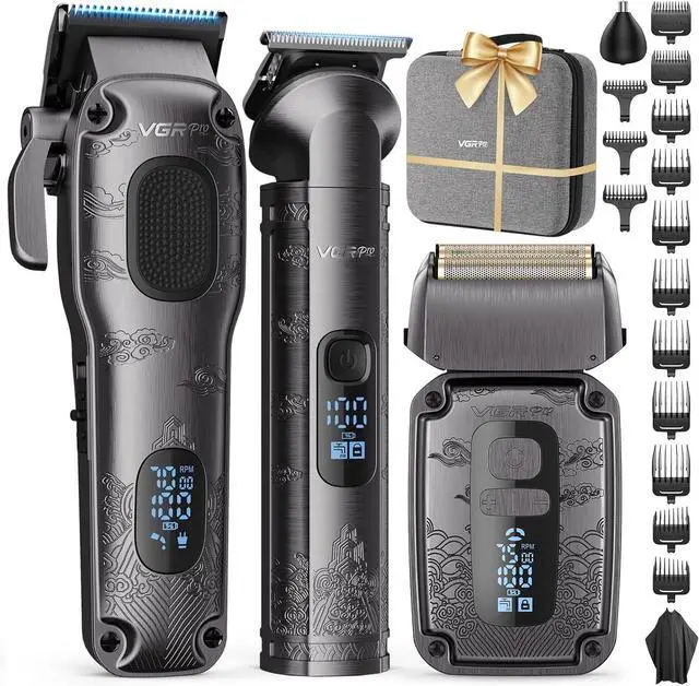 Main image of Hair Clippers & Trimmers Set for Men Professional, Waterproof Electric Razor Foil Shaver for Men Face Beard, Cordless for Hair Cutting, 4-Speed Setting, LED Battery Display, Barber or Home Use