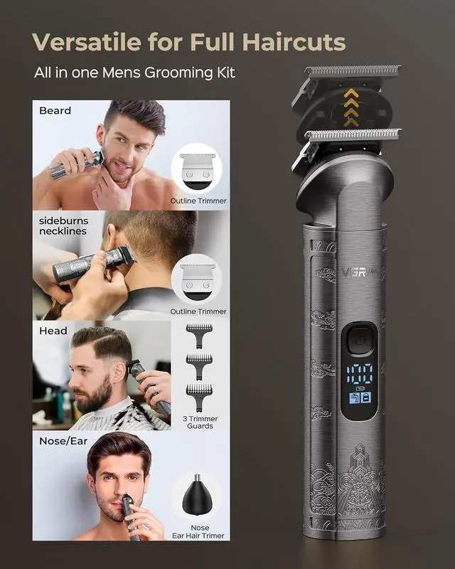 Alt view image 3 of 7 - Hair Clippers & Trimmers Set for Men Professional, Waterproof Electric Razor Foil Shaver for Men Face Beard, Cordless for Hair Cutting, 4-Speed Setting, LED Battery Display, Barber or Home Use