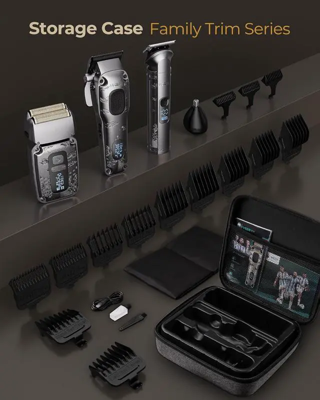 Alt view image 7 of 7 - Hair Clippers & Trimmers Set for Men Professional, Waterproof Electric Razor Foil Shaver for Men Face Beard, Cordless for Hair Cutting, 4-Speed Setting, LED Battery Display, Barber or Home Use