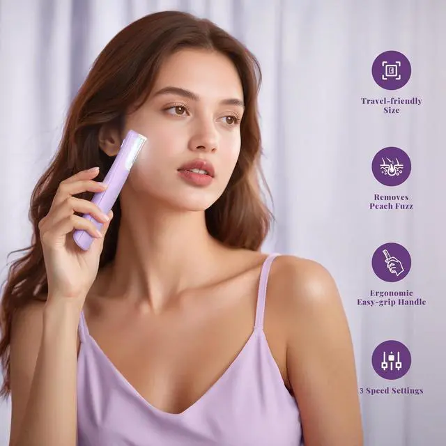 Alt view image 6 of 7 - Sonic Dermaplaning Tool for Women, Rechargeable Face Dermaplane Razor Sonic Edge Technology for Facial Hair, Exfoliating and Peach Fuzz, 10 Rell Blades Purple