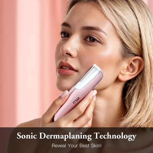Alt view image 3 of 7 - Dermaplaning Tool for Women Face - Edge Technology Sonic Dermaplane Razor for Facial Exfoliation & Peach Fuzz Hair Removal with 10 Rell Blades (Pink)