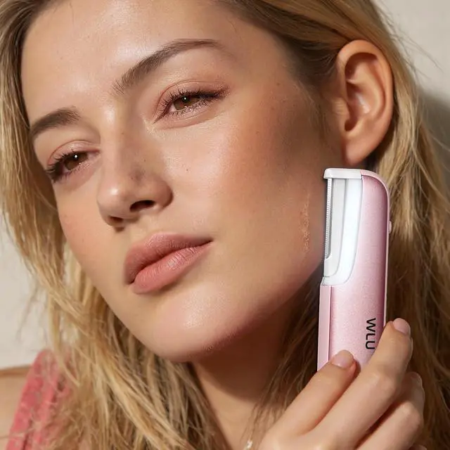 Alt view image 5 of 7 - Dermaplaning Tool for Women Face - Edge Technology Sonic Dermaplane Razor for Facial Exfoliation & Peach Fuzz Hair Removal with 10 Rell Blades (Pink)