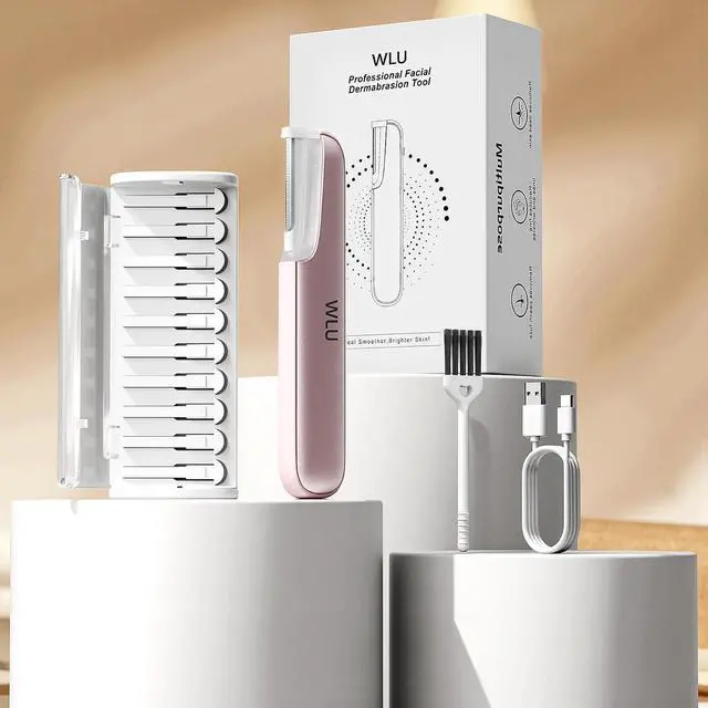 Alt view image 6 of 7 - Dermaplaning Tool for Women Face - Edge Technology Sonic Dermaplane Razor for Facial Exfoliation & Peach Fuzz Hair Removal with 10 Rell Blades (Pink)