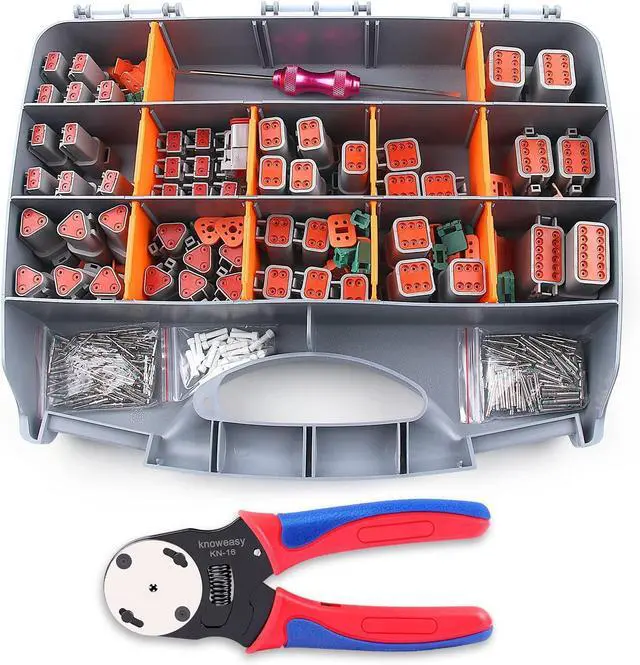 Main image of 338pcs DT Deutsch Connector Kit - 2/3/4/6/8/12 Pin Connectors, Deutsch Crimping Tool, Removal Tool, Waterproof Automotive Electrical Connector