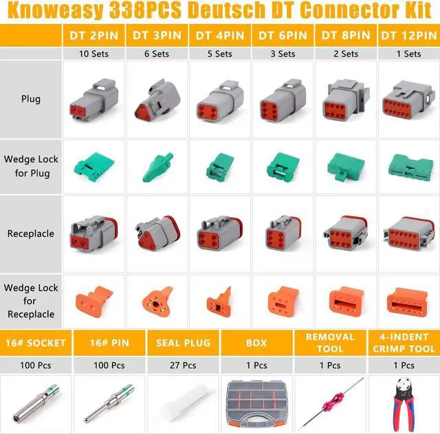 Alt view image 2 of 7 - 338pcs DT Deutsch Connector Kit - 2/3/4/6/8/12 Pin Connectors, Deutsch Crimping Tool, Removal Tool, Waterproof Automotive Electrical Connector