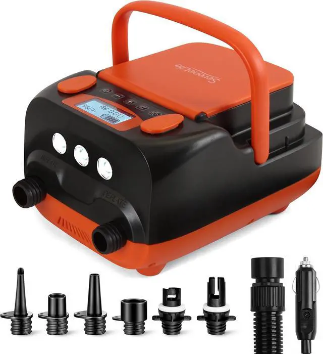 Main image of Inflatable Paddle Board Pump Compressor - 16PSI High Pressure SUP Inflator - 12V DC Car Connector - Electric Air Pump for Paddle Boards, Boats, Rafts, Pool Toys - Deflation Function