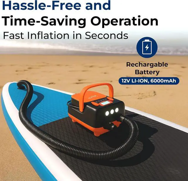 Alt view image 2 of 7 - Inflatable Paddle Board Pump Compressor - 16PSI High Pressure SUP Inflator - 12V DC Car Connector - Electric Air Pump for Paddle Boards, Boats, Rafts, Pool Toys - Deflation Function