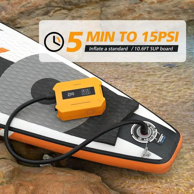 Alt view image 2 of 7 - Paddle Board Pump Electric Portable, 20PSI High-Pressure SUP Pump, ligent Dual-Stage Inflation Deflation Function, Auto-Off, LED Display, Air Pump for Paddleboards, Inflatable Boat Tents