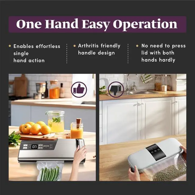 Alt view image 2 of 7 - Vacuum Sealer Machine, 95kPa 140W One Hand Operation Food Sealer, Double Seal Strip with Build-in Cutter & Countdown Display, 2 Bag Rolls, 5PCS Pre-cut Bags