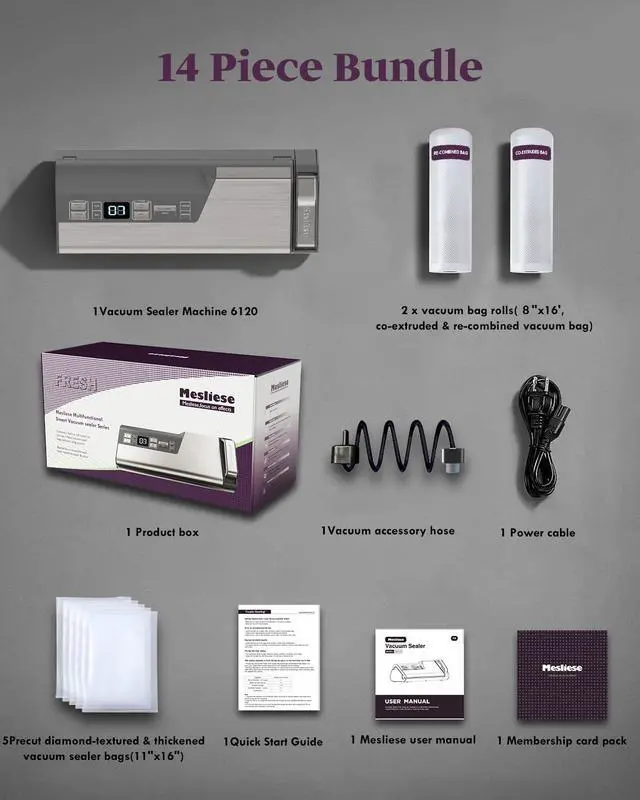 Alt view image 7 of 7 - Vacuum Sealer Machine, 95kPa 140W One Hand Operation Food Sealer, Double Seal Strip with Build-in Cutter & Countdown Display, 2 Bag Rolls, 5PCS Pre-cut Bags