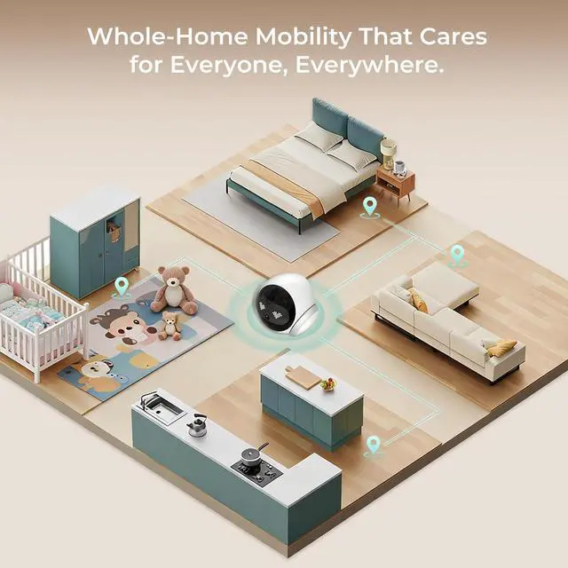 Alt view image 2 of 7 - Magic S1 Indoor Security Robot Camera 1080P Movable Pet Camera with App Control, 2-Way Audio, Motion Detection, Night Vision, Auto-Recharge, Smart Home Cam for Pet/Elderly/Baby (White)