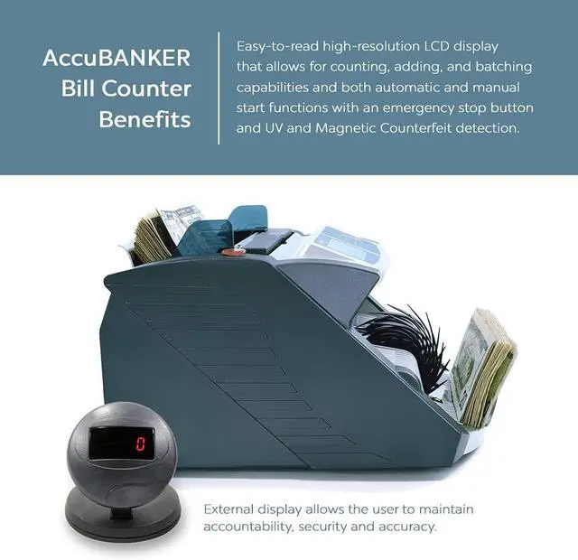 Alt view image 4 of 7 - AccuBANKER AB1100PLUSMGUV Commercial Grade Money Counter Machine, Hopper Capacity 200 Bills & Speed 1,300 Bills/Min, Bill Counter Includes Reliable Counterfeit Detector Ultraviolet and Magnetic
