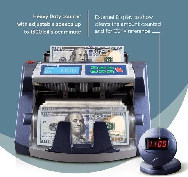 Alt view image 5 of 7 - AccuBANKER AB1100PLUSMGUV Commercial Grade Money Counter Machine, Hopper Capacity 200 Bills & Speed 1,300 Bills/Min, Bill Counter Includes Reliable Counterfeit Detector Ultraviolet and Magnetic