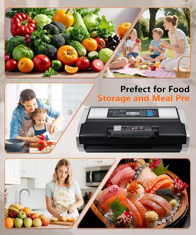 Alt view image 7 of 7 - 95KPa Vacuum Sealer, Commercial Fully Automatic Food Sealer - 10-in-1 System with Auto Pop-Up Cover, Double Heat Seal, Easy-Lock Handle & Built-in Cutter,Includes 1 Roll + 15 Bags, Black Silver