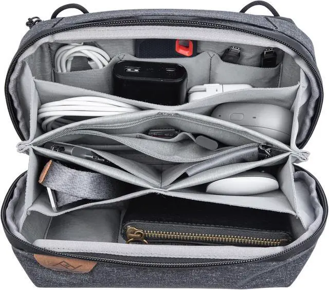 Alt view image 2 of 7 - Tech Pouch, Charcoal, Electronics Organizer for Travel or Everyday Carry, Origami-Style Storage, Cable Pass-Through, Weatherproof Recycled Nylon, Gear Carry Bag for Men and Women