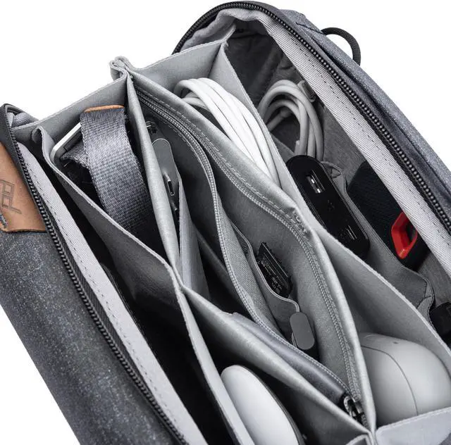 Alt view image 4 of 7 - Tech Pouch, Charcoal, Electronics Organizer for Travel or Everyday Carry, Origami-Style Storage, Cable Pass-Through, Weatherproof Recycled Nylon, Gear Carry Bag for Men and Women