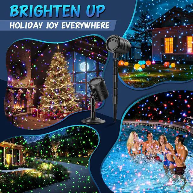 Alt view image 2 of 7 - Christmas Projector Lights Outdoor, Holiday Lights Projector with Moving RGB 3 Color Starry Light Show with RF Remote, Waterproof Holiday Decor for Garden Patio, Party, Christmas, Halloween, New Year