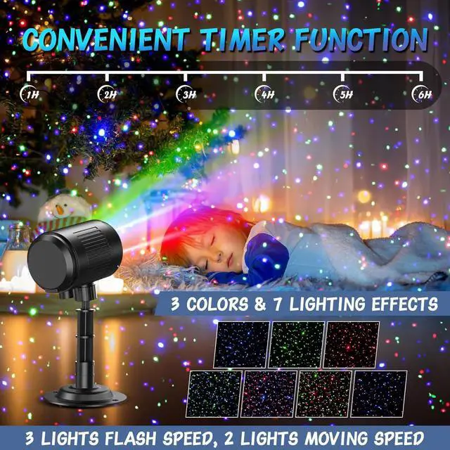 Alt view image 6 of 7 - Christmas Projector Lights Outdoor, Holiday Lights Projector with Moving RGB 3 Color Starry Light Show with RF Remote, Waterproof Holiday Decor for Garden Patio, Party, Christmas, Halloween, New Year