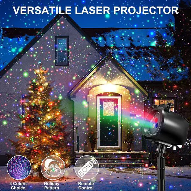 Alt view image 2 of 7 - Christmas Laser Projector Light Outdoor, RGB 3 Colors Laser Lights with 24 Patterns, IP65 Waterproof Star Projector Firefly Moving Lights Show Decor for Garden Yard Christmas Halloween Holiday Party