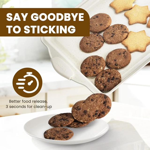 Alt view image 4 of 7 - 22 PCS Nonstick Baking Pans Set, Stackable Bakeware Sets with Silicone Handles, 450°F Oven Safe Baking Sheet Set, Easy Release Cookie Sheets for Baking, Cream