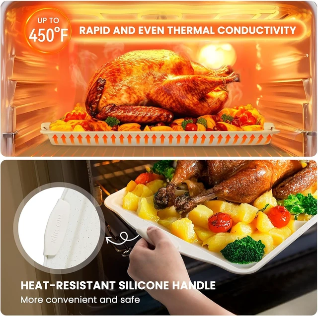 Alt view image 5 of 7 - 22 PCS Nonstick Baking Pans Set, Stackable Bakeware Sets with Silicone Handles, 450°F Oven Safe Baking Sheet Set, Easy Release Cookie Sheets for Baking, Cream