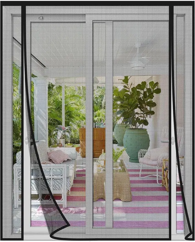 Main image of Side Opening Magnetic Screen Door Heavy-Duty, Black - Thicken Fiberglass Mesh Double Sliding Door Mosquito Screen Magnetic Closure to Keep Bugs Out, Actual Size 60" x 94"