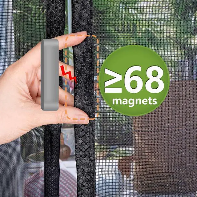 Alt view image 3 of 7 - Side Opening Magnetic Screen Door Heavy-Duty, Black - Thicken Fiberglass Mesh Double Sliding Door Mosquito Screen Magnetic Closure to Keep Bugs Out, Actual Size 60" x 94"