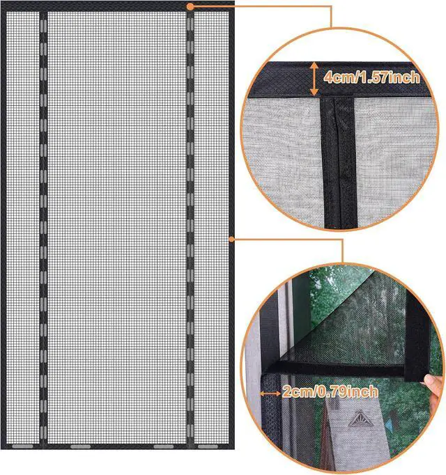 Alt view image 4 of 7 - Side Opening Magnetic Screen Door Heavy-Duty, Black - Thicken Fiberglass Mesh Double Sliding Door Mosquito Screen Magnetic Closure to Keep Bugs Out, Actual Size 60" x 94"
