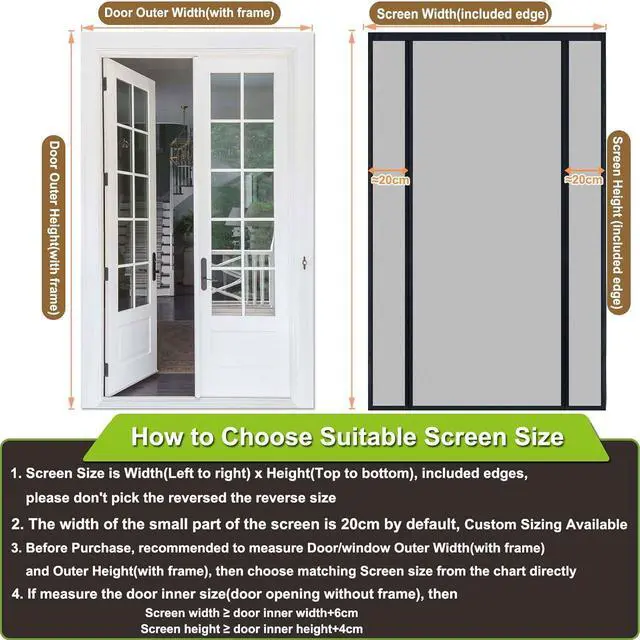 Alt view image 5 of 7 - Side Opening Magnetic Screen Door Heavy-Duty, Black - Thicken Fiberglass Mesh Double Sliding Door Mosquito Screen Magnetic Closure to Keep Bugs Out, Actual Size 60" x 94"