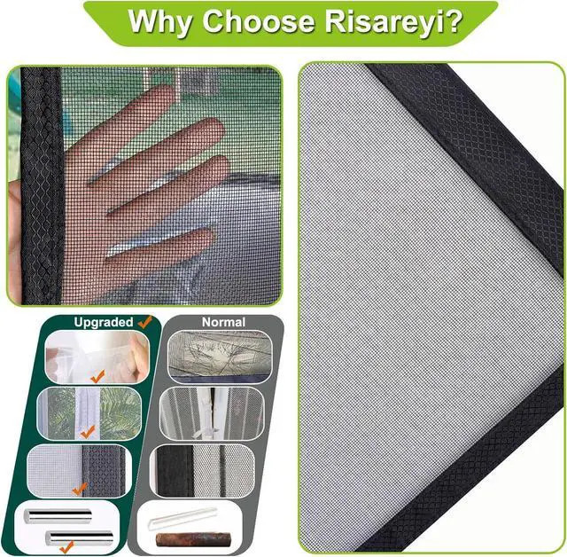 Alt view image 7 of 7 - Side Opening Magnetic Screen Door Heavy-Duty, Black - Thicken Fiberglass Mesh Double Sliding Door Mosquito Screen Magnetic Closure to Keep Bugs Out, Actual Size 60" x 94"