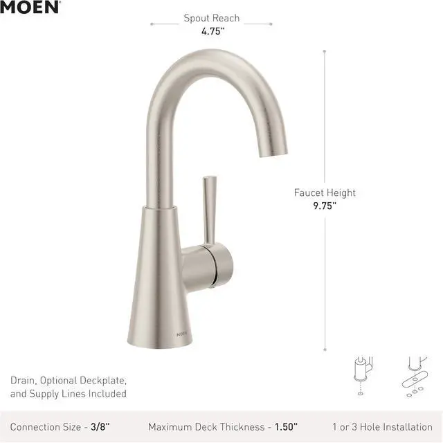 Alt view image 4 of 7 - Ronan Matte Black One-Handle Single Hole Modern Bathroom Sink Faucet with Optional Deckplate and Spring Loaded Drain Assembly, 84021BL