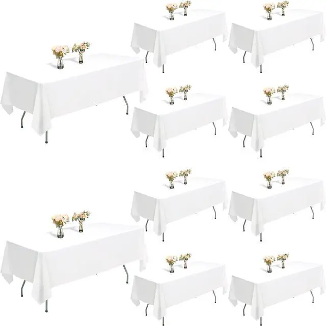 Main image of White Table Cloth Rectangle 10-Pack, 60x126 Inch Table Cloths for 8 Foot Rectangle Tables, Heavy-Duty Polyester Fabric - Stain Resistant Reusable & Washable