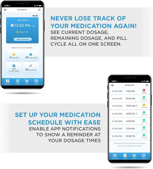 Alt view image 3 of 7 - Smart WiFi Automatic Pill Dispenser Clear Lid | 28-Day Medication Organizer Up to 9 Doses Per Day for Care Monitoring with Lock Key, Light/Sound Alarms for Prescriptions & Vitamins