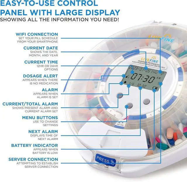Alt view image 4 of 7 - Smart WiFi Automatic Pill Dispenser Clear Lid | 28-Day Medication Organizer Up to 9 Doses Per Day for Care Monitoring with Lock Key, Light/Sound Alarms for Prescriptions & Vitamins