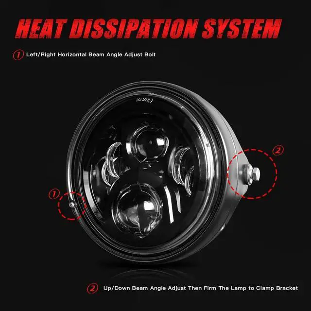 Alt view image 4 of 7 - 7" inch LED Motorcycle Headlight Round With Housing Bucket Hi/Low Beam LED Headlamp Assem with Mounting Bracket fit 1.37" to 1.69" Fork Tube Motorcycle for H-arley Yamaha Honda Suzuki Kawasaki