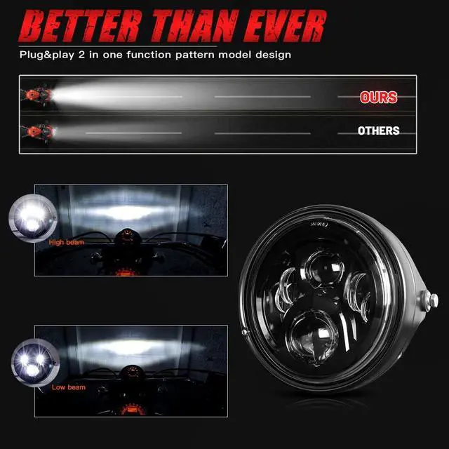 Alt view image 5 of 7 - 7" inch LED Motorcycle Headlight Round With Housing Bucket Hi/Low Beam LED Headlamp Assem with Mounting Bracket fit 1.37" to 1.69" Fork Tube Motorcycle for H-arley Yamaha Honda Suzuki Kawasaki