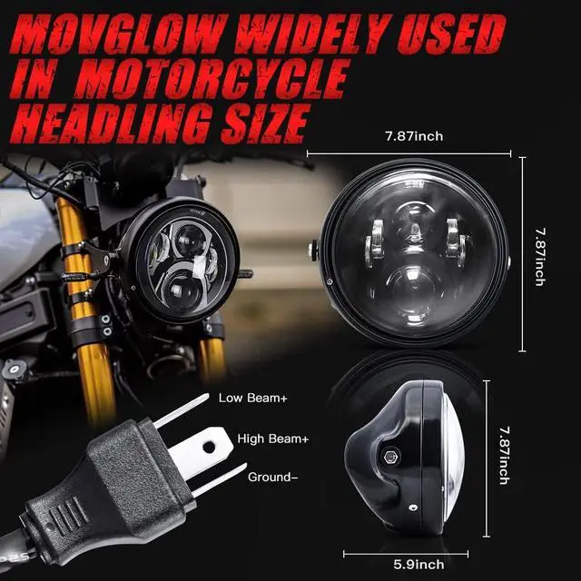 Alt view image 7 of 7 - 7" inch LED Motorcycle Headlight Round With Housing Bucket Hi/Low Beam LED Headlamp Assem with Mounting Bracket fit 1.37" to 1.69" Fork Tube Motorcycle for H-arley Yamaha Honda Suzuki Kawasaki