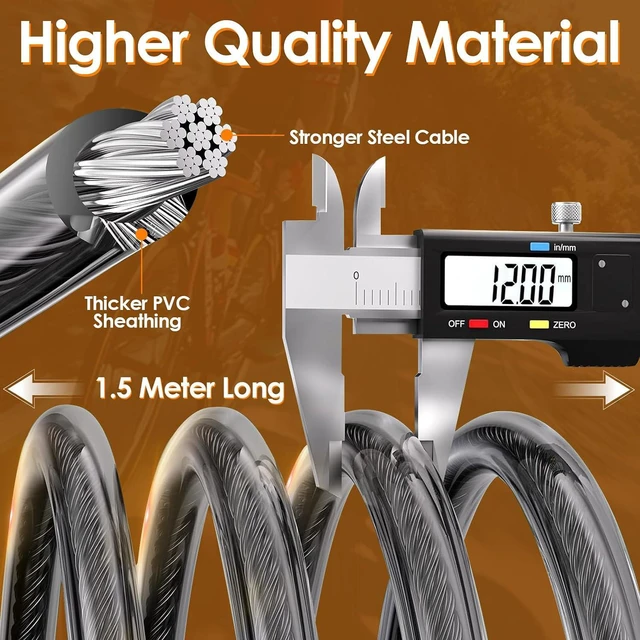 Alt view image 4 of 7 - Fingerprint Bike Lock Cable, Keyless Bike Lock Chain Heavy Duty Anti-Theft Bicycle Lock Waterproof 1.5M Stainless Steel Cable Bike Lock with Mounting Bracket (Black, 4.92Feet Long)