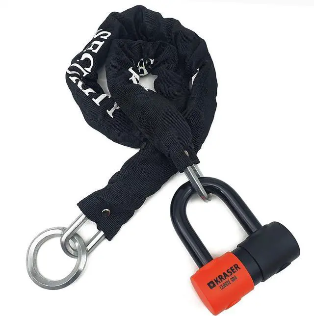 Main image of KR50+120L Motorcycle Chain Lock + Heavy Duty Mini U Disc Lock SRA Approved, Multifunctional Loop, Anti Theft Parking Garage Security Kit for Motorbike Scooter Electric Bicycle,120cm/3.9ft