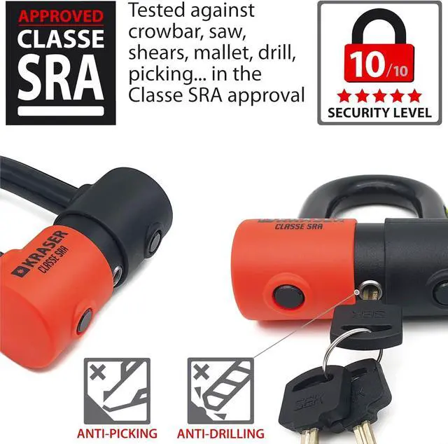 Alt view image 3 of 7 - KR50+120L Motorcycle Chain Lock + Heavy Duty Mini U Disc Lock SRA Approved, Multifunctional Loop, Anti Theft Parking Garage Security Kit for Motorbike Scooter Electric Bicycle,120cm/3.9ft